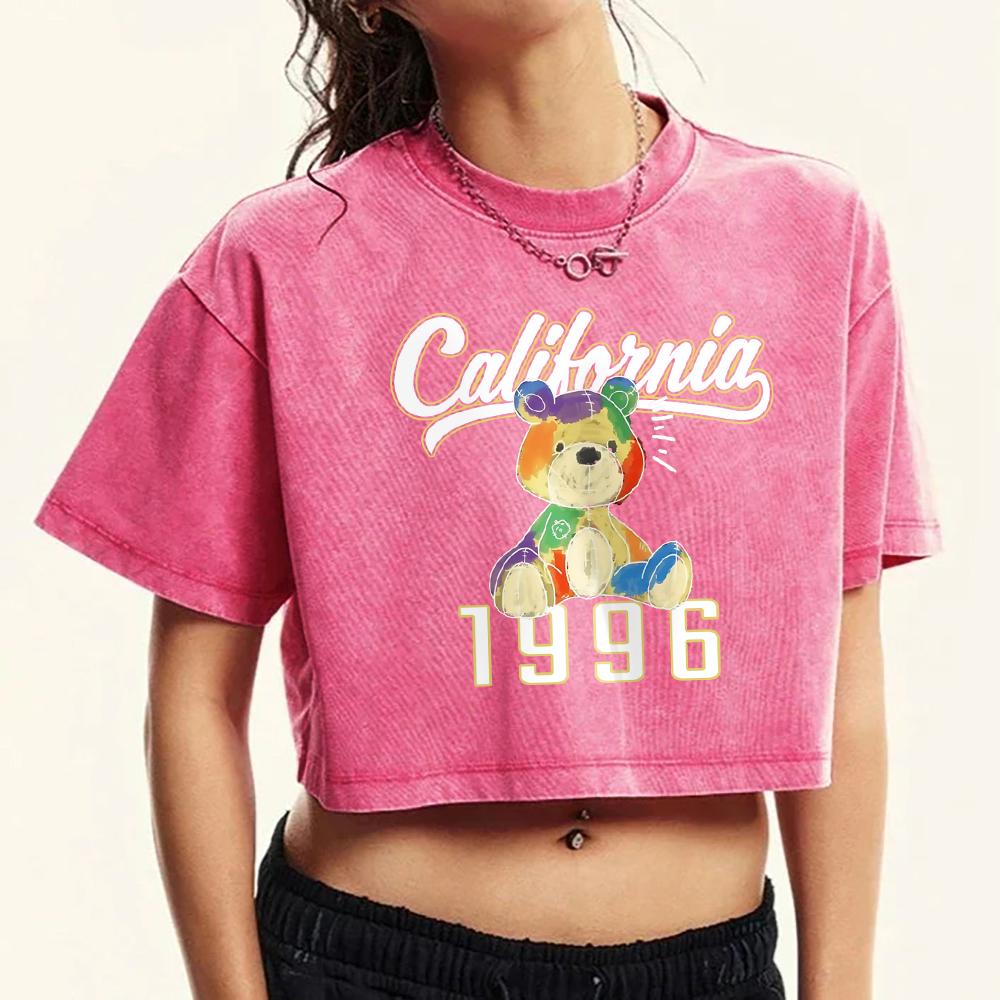 California Colored Bear 1996 Printed Women Washed T-Shirt Casual Soft Short Sleeve Trendy Summer T Shirt Clothes