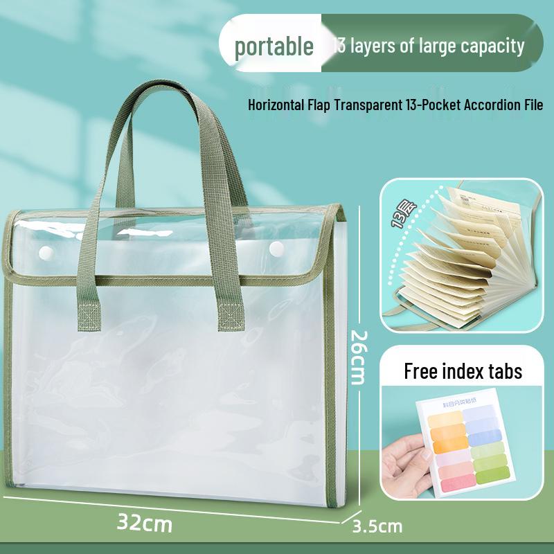 A4 Transparent 13-Layer Accordion Folder with Large Capacity and Subject Dividers