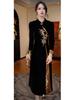 Elegant Winter 2026 Chinese Velvet Qipao Dress - Slimming Mid-Length Skirt