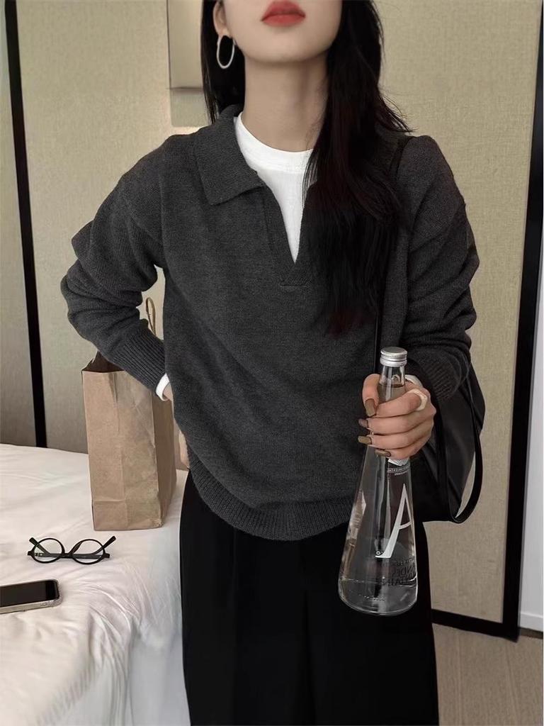Herbst-Winter Koreanischer Stil Woll-Rollkragenpullover mit Umlegekragen