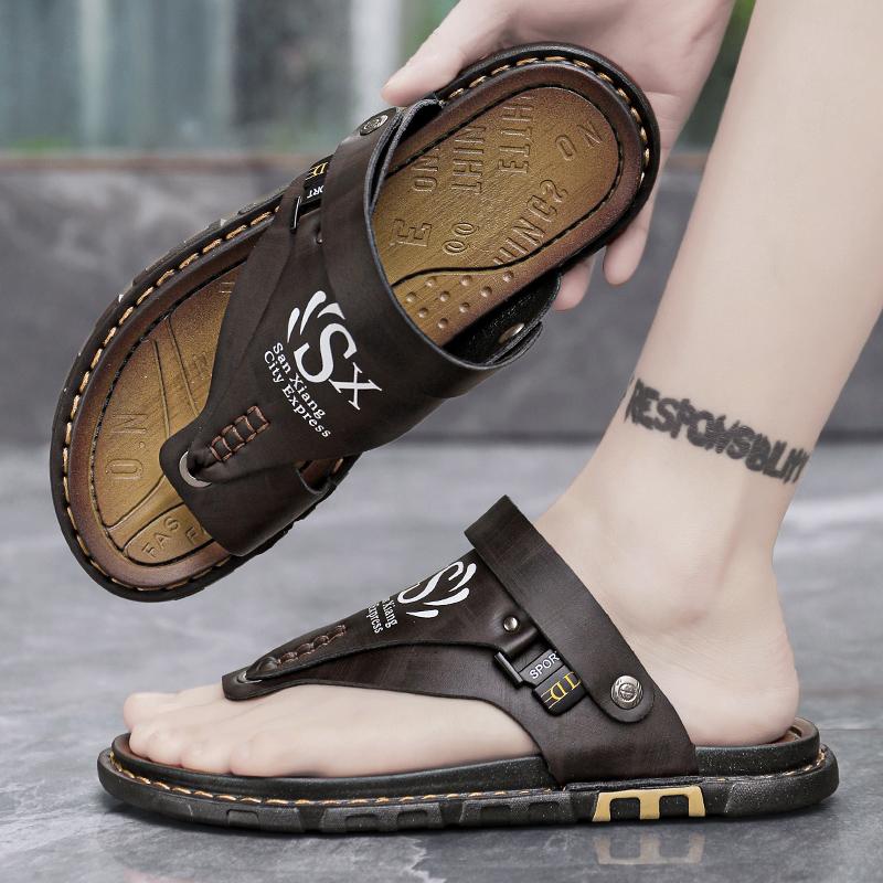 Fashion Summer Men Sandals Casual Genuine Leather Leisure Sandals Designer Shoes Men Flip Flops Casual Clip On One Piece Agency