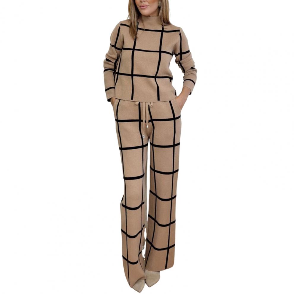 

Топ із широкими брюками з довгими рукавами Елегантний костюм у клітку з широкими брюками Вільна блуза для жінок Стильний офісний одяг XL хакі