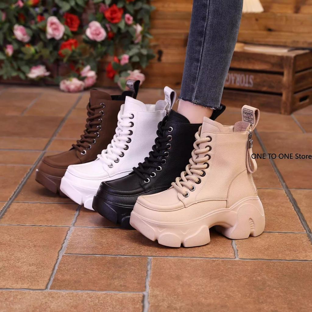 Women's Shoes on Sale High Quality Lace Up Women Boots Winter Round Toe Mixed Colors Short Barrel Platform Increase Height Boots