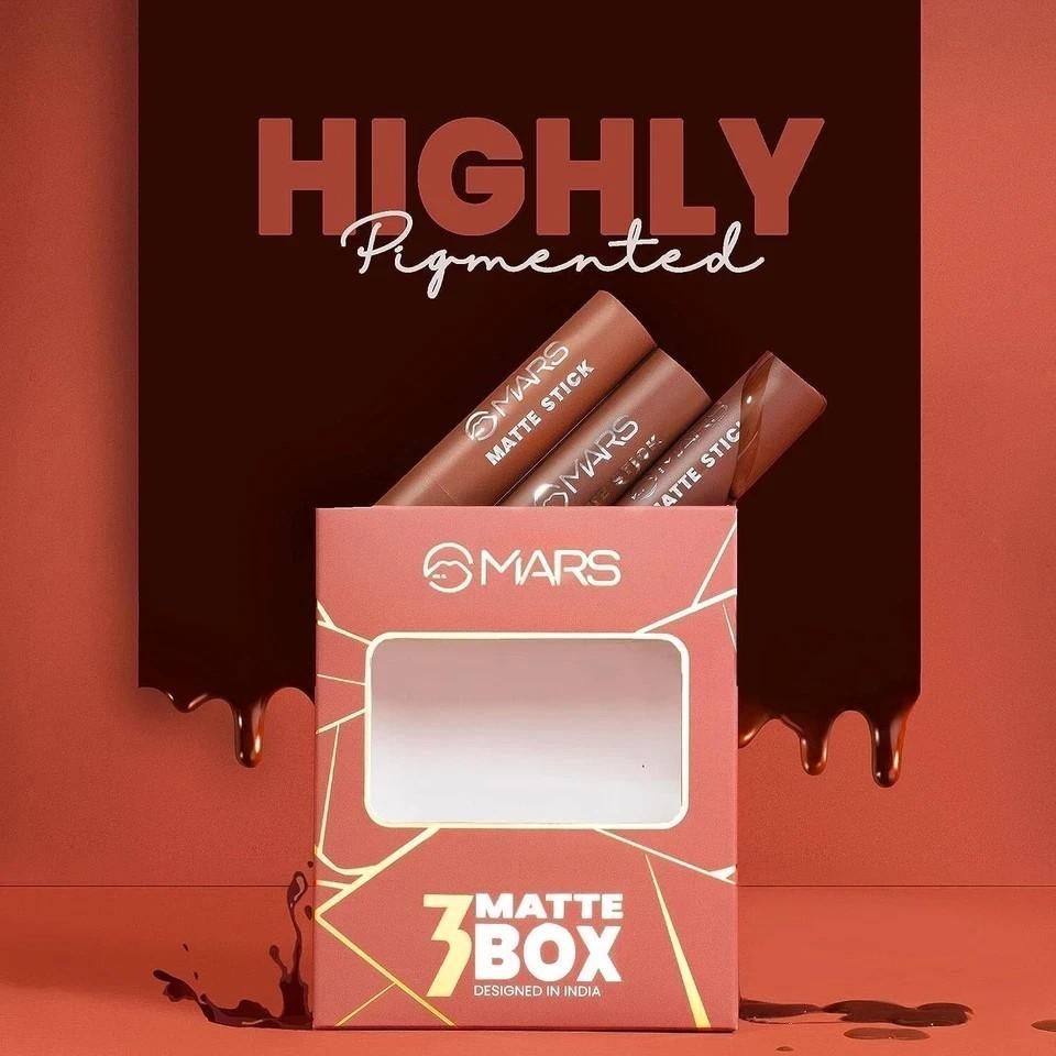 Mars Matte Box Set of 3 Lipsticks 3x3.2 gm - 02 Peaches & Nudes