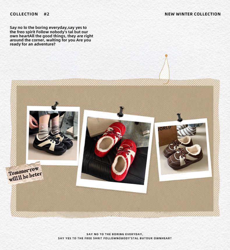 Set of 2 Women's Retro Dexun Cotton Slippers - Autumn/Winter, Lace-Up, Non-Slip, Thick-Soled, Warm & Cozy.