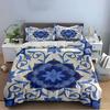 Blue Floral Mosaic Pattern Bedding Duvet Cover Set Duvet Cover Pillowcases  (1*Duvet Cover 2*Pillowcases, Without Duvet Insert)