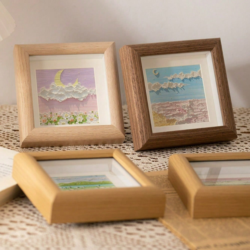 4-Inch Wooden DIY Hollow Square Photo Frame, Tabletop Picture Frame For Crafts Or Embroidery Gifts Birthday Graduation