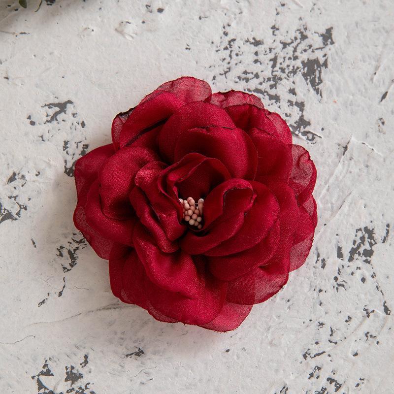 Colored Camellia Rose Fabric Broken Hair Duck Bill Clip Korean Flower Bangs Clip Photo Hair Accessories Woman