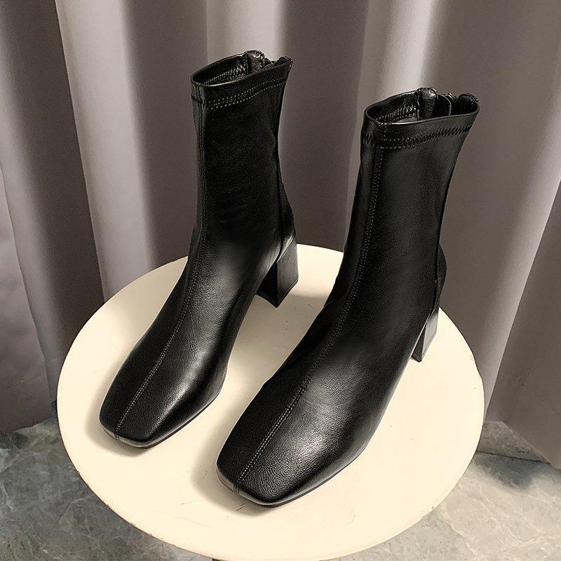 Short boots for women with British style 2026 autumn and winter new style square toe and back zipper short boots for women