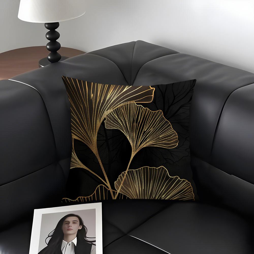 Ginkgo Leaves Luxury Cushion Cover Natural Linen Organic Fabric Double-Sided Printing Sofa Home Decor Gift Pillow Case