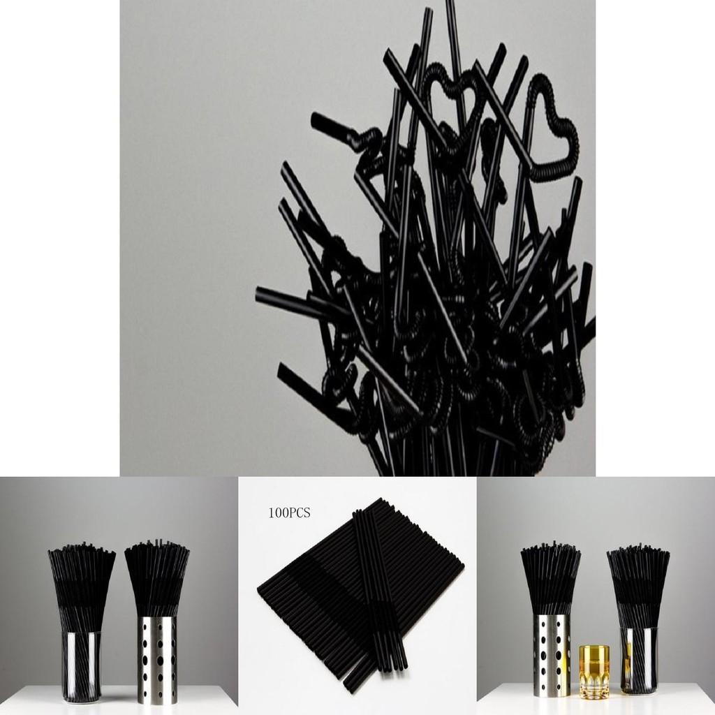 100 Stück Schwarze Knickhalme Ideal für Elegante Geburtstags- und Sommerparty-Getränkebedürfnisse