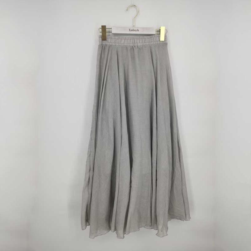 Women's Elegant High Waist Linen Maxi Skirt Summer Ladies Casual Elastic Waist 2 Layers Skirts Saia Feminina