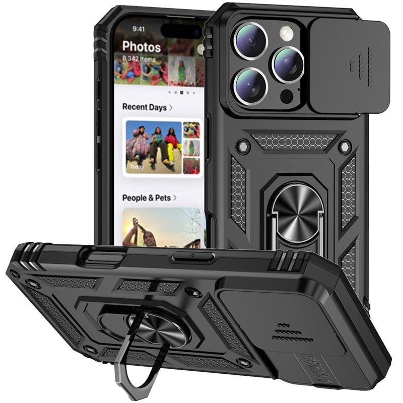 Slide Camera Armor Case For iPhone 16 15 14 13 12 11 Pro Max Mini XS XR X 7 8 Plus Cover Lens Protection Ring Stand Holder Funda
