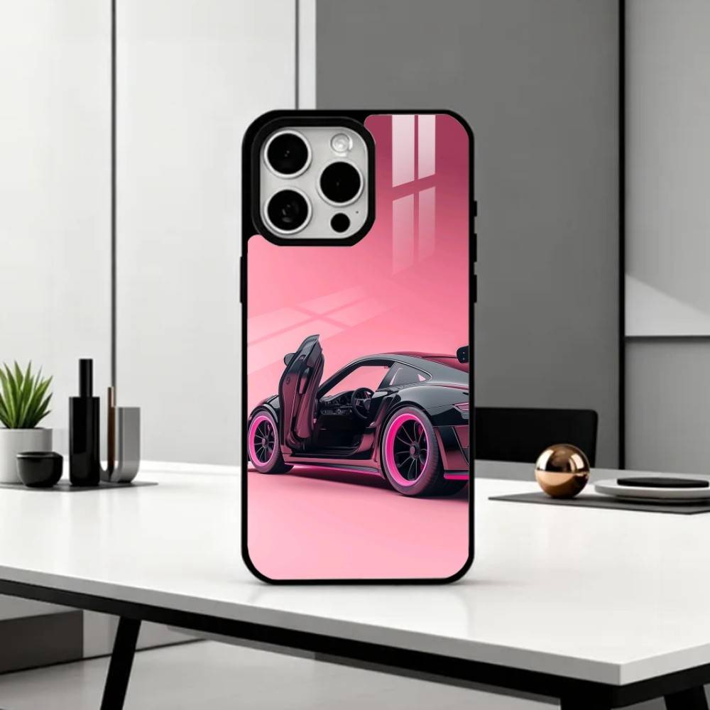 Pink S-Sports C-Car Rear Pattern Phone Case For iPhone17,16,15,14,13,12,11 Plus,Pro Max Magnetic For Magsafe Wireless Charging