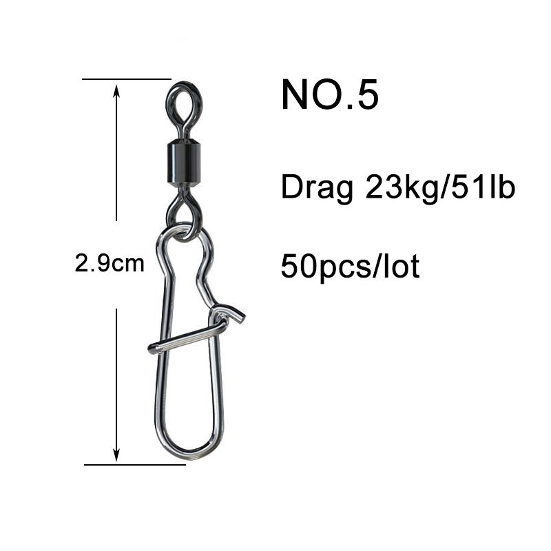 50PCS Fishing Bearing Rolling Swivel Solid Ring Squid Jig Lure Swivels Fishing Connector Snap Accessories Stainless Steel
