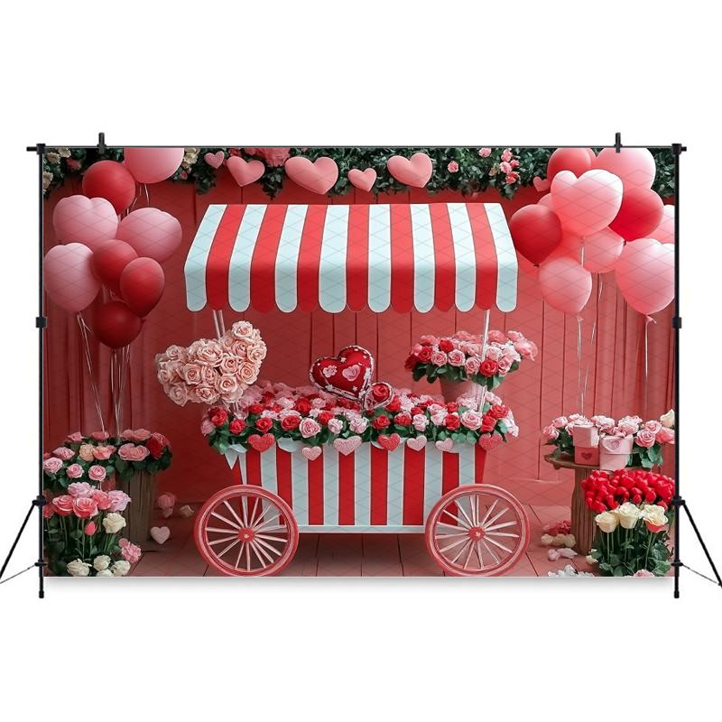 Mocsicka Valentine's Day Photo Backdrop Rose Pink Striped Float Balloons Flowers Wallpaper Decorations Woman Wedding Backgrounds