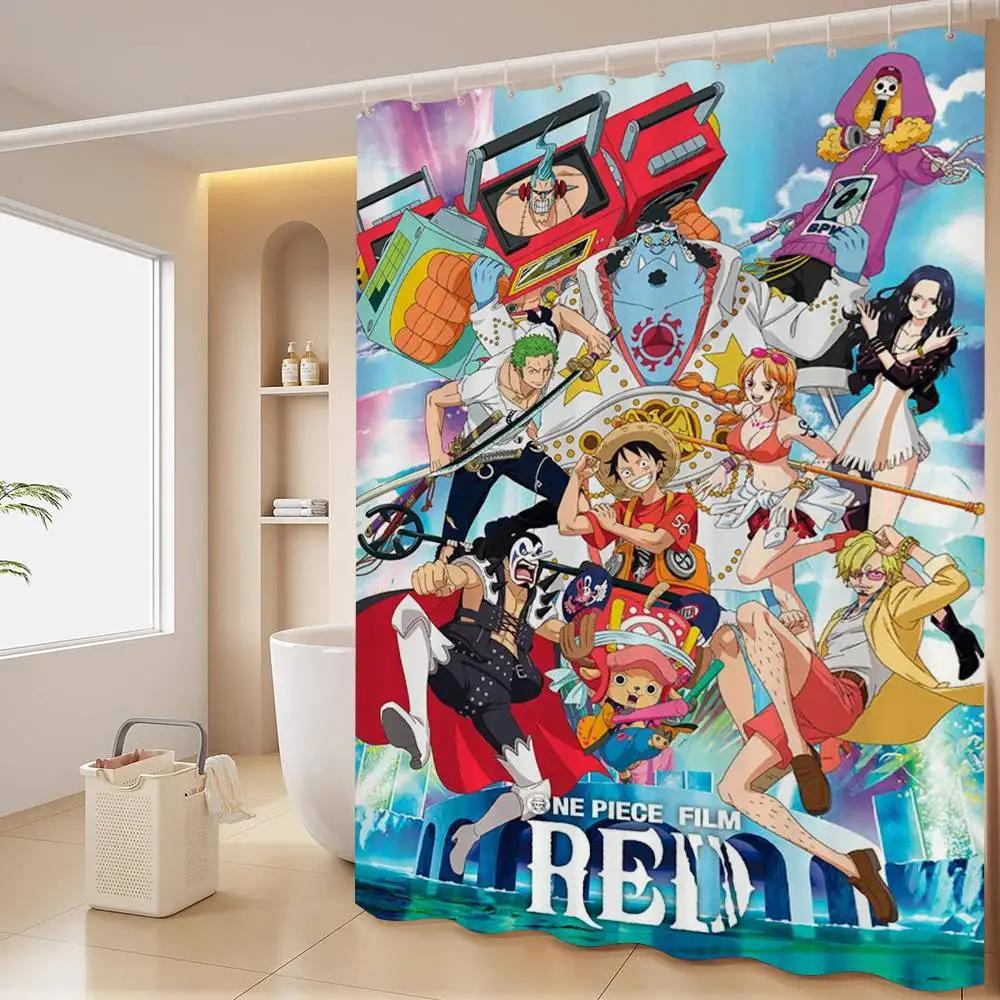 Anime O-ONE P-PIECE Shower Curtain Outdoor Scenery Summer Vacation Bathroom Decor Holiday Polyester Bath Curtain With Hooks