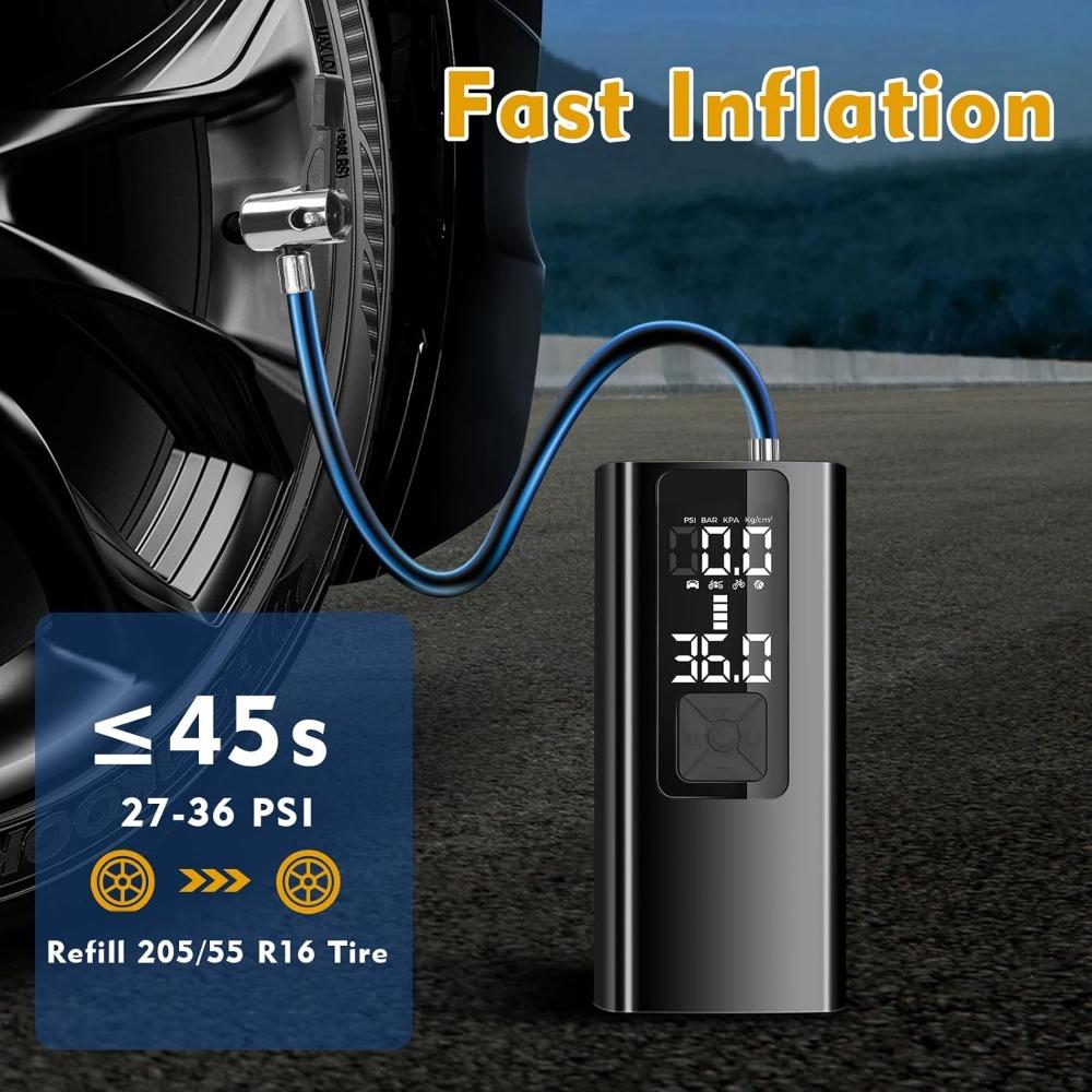 Tire Inflator Portable Air Compressor, Air Pump for Car Tires, Motorcycle, Bicycle, Balls with Digital Pressure Gauge, LED Light