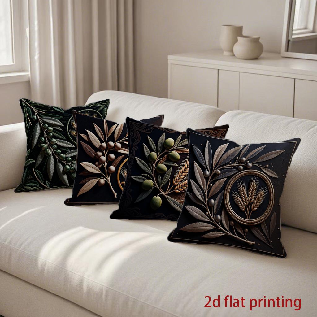 Vintage Botanical Wheat Olive Print Throw Pillow Covers Pattern Cushion Cover Suitable For Sofa Bedroom Car Pillow Cover