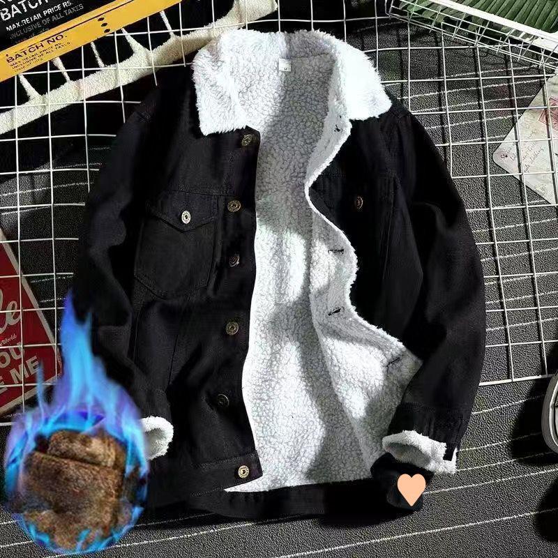 Aksamitny gruby dżinsowy bawełniany płaszcz męski zimowy w stylu Hong Kong luźny płaszcz z wełny jagnięcej z bawełny Retro płaszcz dla par bawełniany