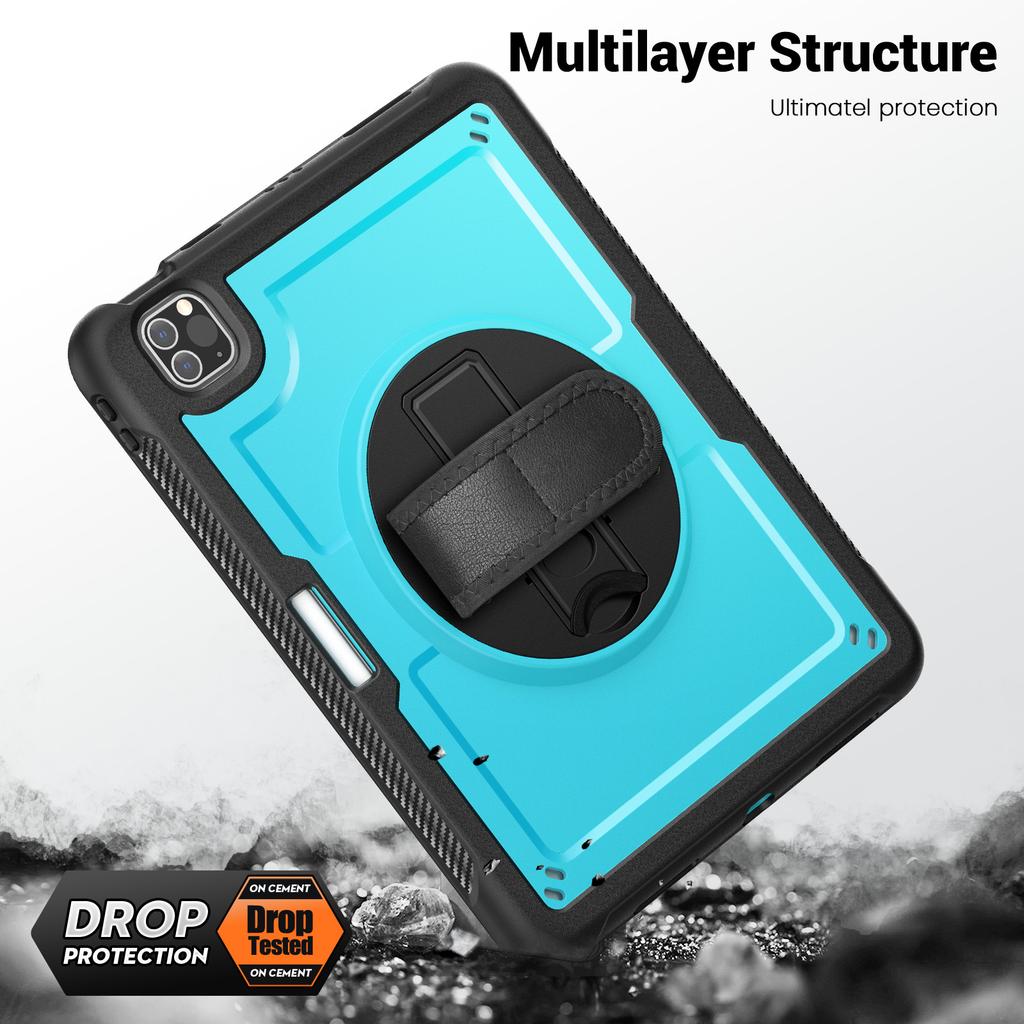 Tablet Case For iPad Air (2022)/(2020)/Pro 11 (2022)/(2021)/(2020)/(2018) PC + TPE Cover with Hand Strap and Shoulder Strap