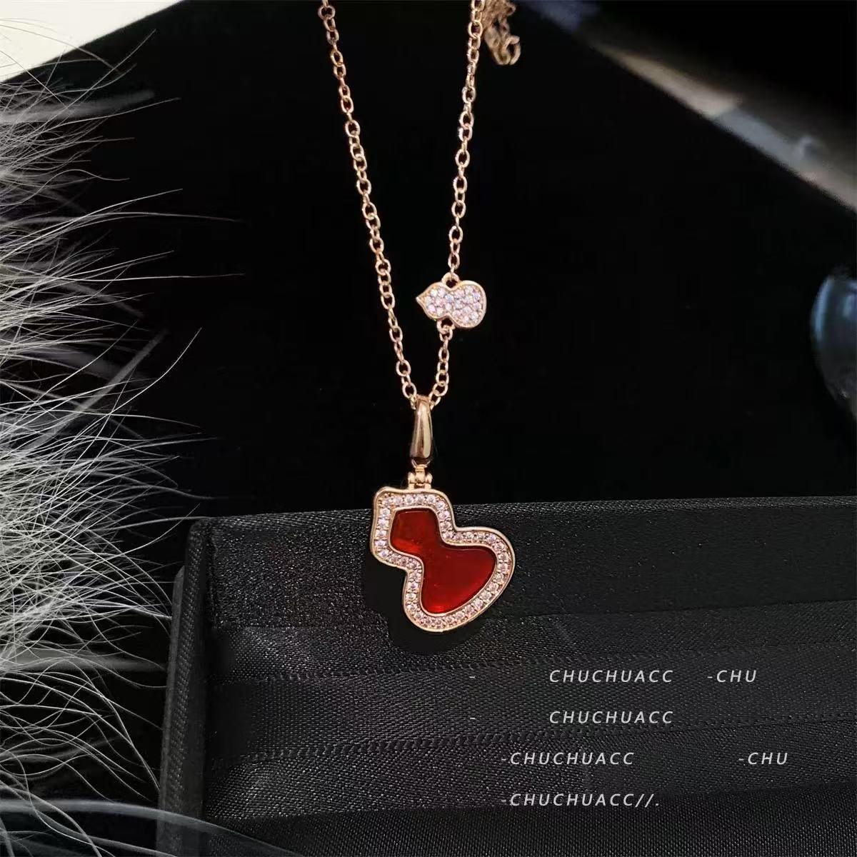 Luxury Red Agate Gourd Necklace - Chinese Style Women s Versatile Clavicle Chain