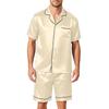 Conjunto de Pijama Satinado de Manga Corta para Hombre con Pantalones Cortos, 2 Piezas, con Bolsillo