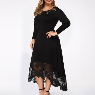 Lange Kleid Ärmel Streetwear Einfarbig Weiche Frauen Hochzeit Party Elegante Spitze Saum Kleidung