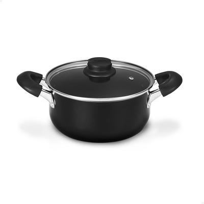 20cm Pot with Glass Diamond Easy To Black Double-Handled Lid, Gas/IH Compatible, Lid, Coating, Durable, Non-Stick, Clean, DCS-P20