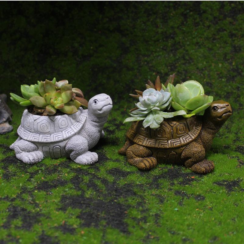 Cute Turtle Succulent Planter Resin Craft Mini Garden Decor Animal Pottery