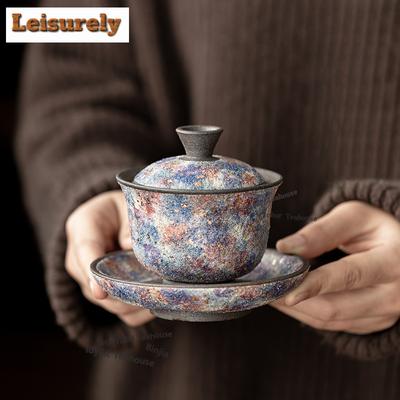 150ml Rock Mineral Spitze Gold Gaiwan Luxus Tee Tureen Teeschale mit Deckel Set Teezubereitungs Deckelschale Kung Fu Tee Set Dekoration