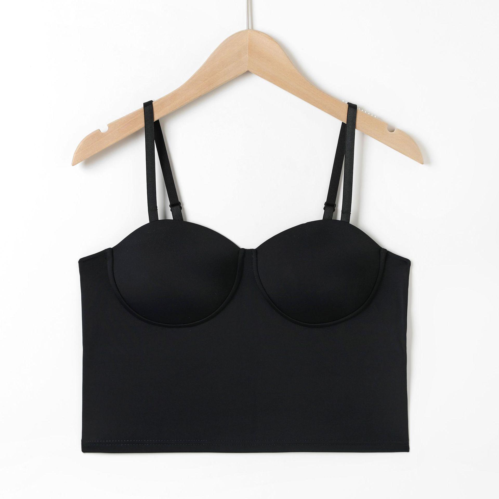 Summer Strappy Tank Top with Built-In 3D Cups and Chest Pads One Size чёрный