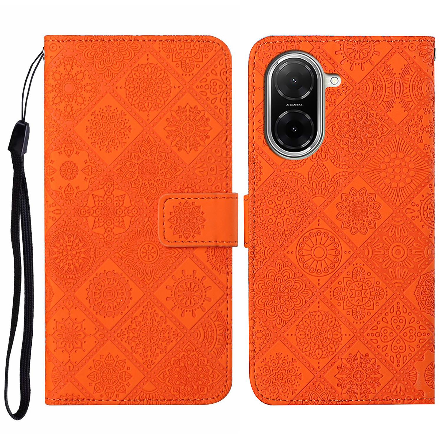 

For Xiaomi Redmi A5 4G (171.7mm) Case Leather Case Ethnic Style Wallet Phone Cover with Strap Orange