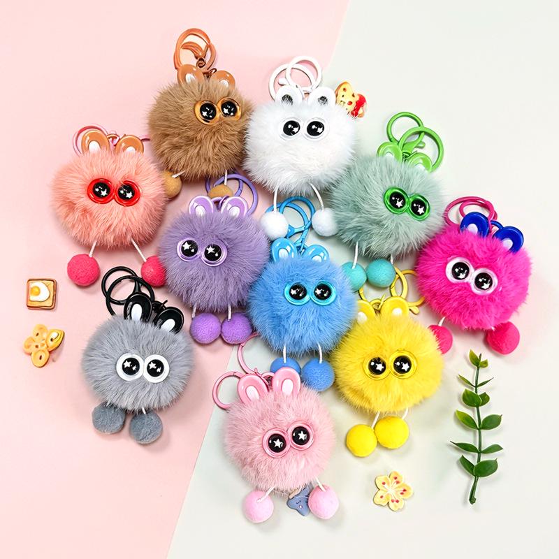 Starry Eyes Rabbit Plush Keychain – Cute Portable Doll Pendant for Girls