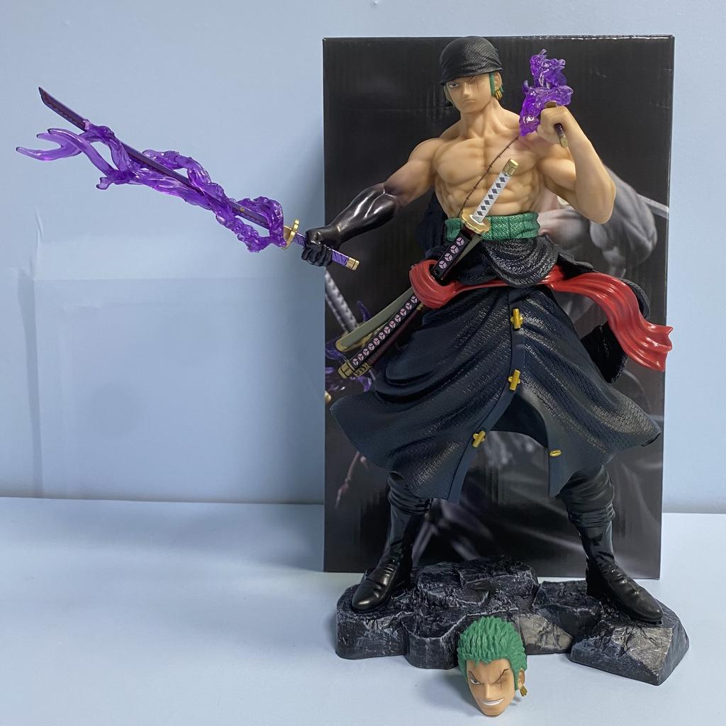 Anime One Piece Figure Three Knife Flow Battle Stance Zoro 2 Head Action Statue Model Doll PVC Collection Toy Boy Gift