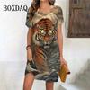 Tiger Graphic Dresses For Women Casual 3D Print Vintage Dress Female Fashion Short Sleeve Plus Size Dress Summer Clothes