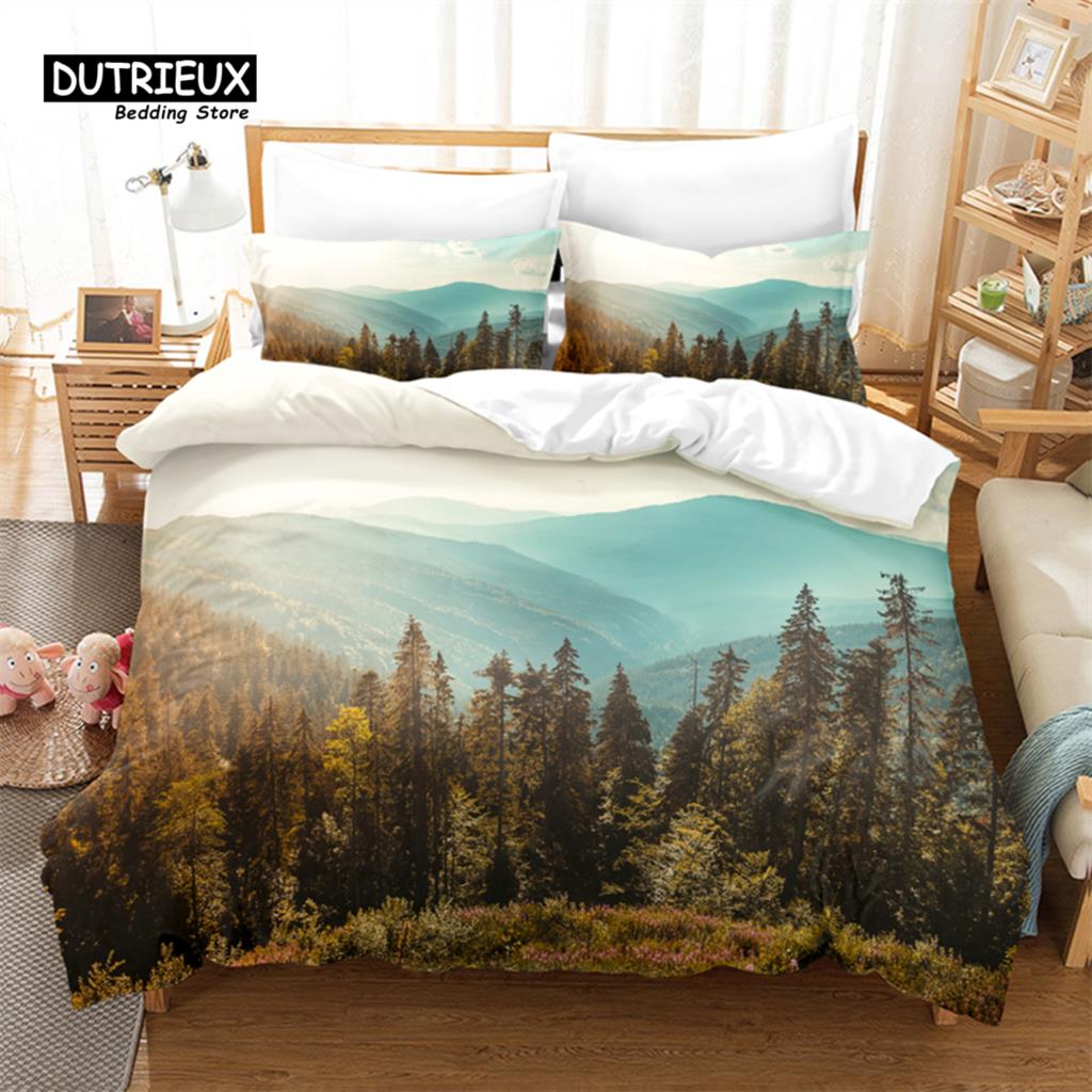Set Biancheria da Letto Paesaggio Naturale, Set Copripiumino 3 Pezzi, Copripiumino Morbido Confortevole Traspirante, Per Arredamento Camera da Letto Ospiti