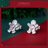 Yinziyun Gingerbread Man and Pink Heart Zircon S925 Sterling Silver Stud Earrings for Women