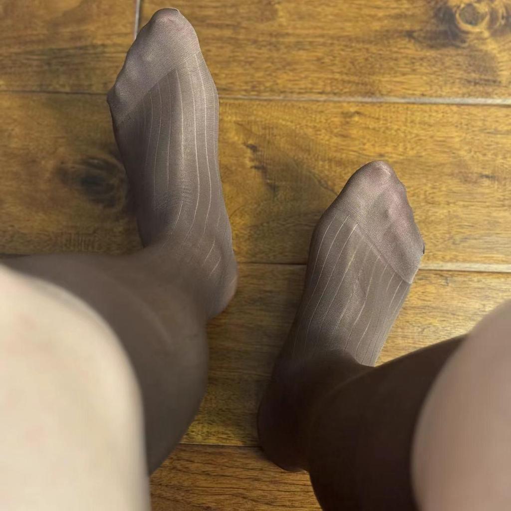 Zhou Men's Silk Nylon Stockings - Striped, Mid-Length, Business Formal Wear