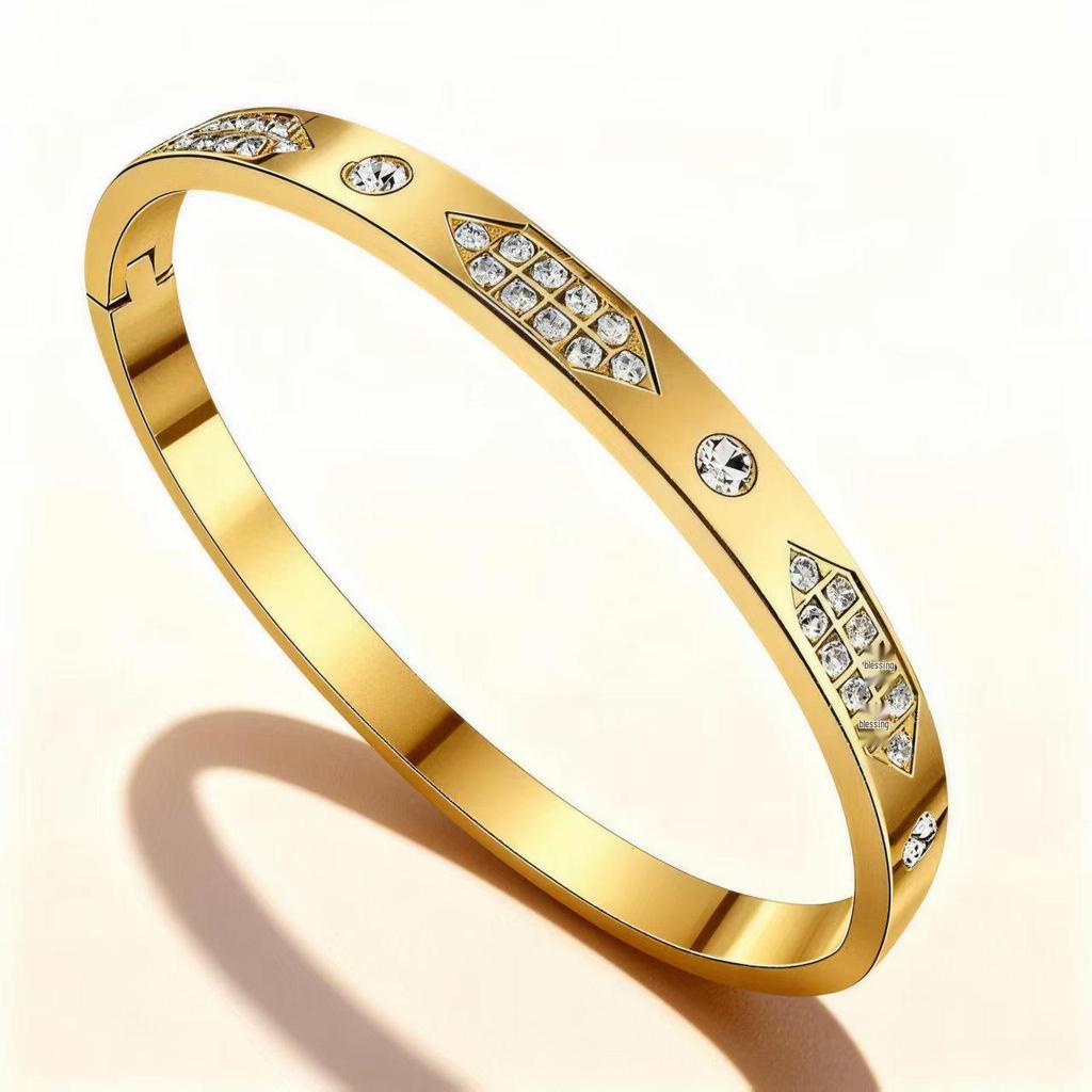 Elegant Roman Numeral Intertwined Titanium Steel Bracelet for Women - Diamond Inlaid, Double Layer, Colorfast Jewelry