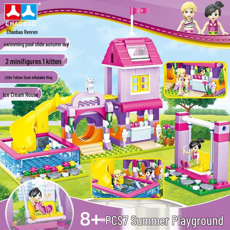 Tide Baby Lego-Compatible Girls' Beach Villa Building Blocks Puzzle Toy