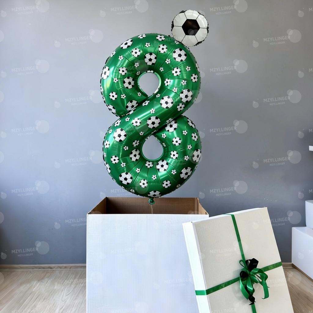 Football print number balloon set 0-9 mini football aluminum film balloons for birthday parties, anniversaries, event decoration