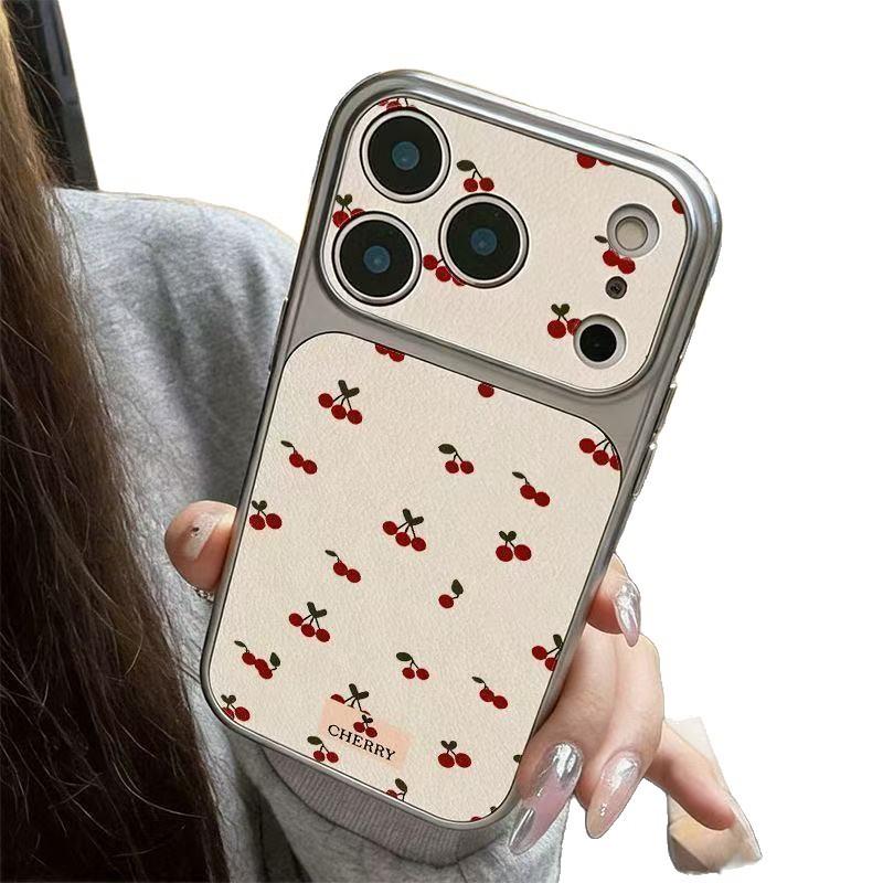 Cherry Pattern Sheepskin Anti Drop Protective Phone Case Compatible With Apple Iphone