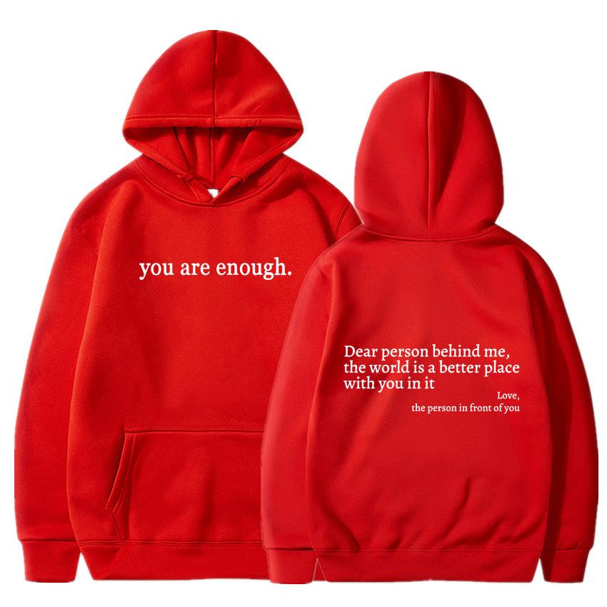 Dear, the world behind me has become more beautiful because of you. Retro print loose-fitting women's hooded sweatshirt, casual and fashionable.