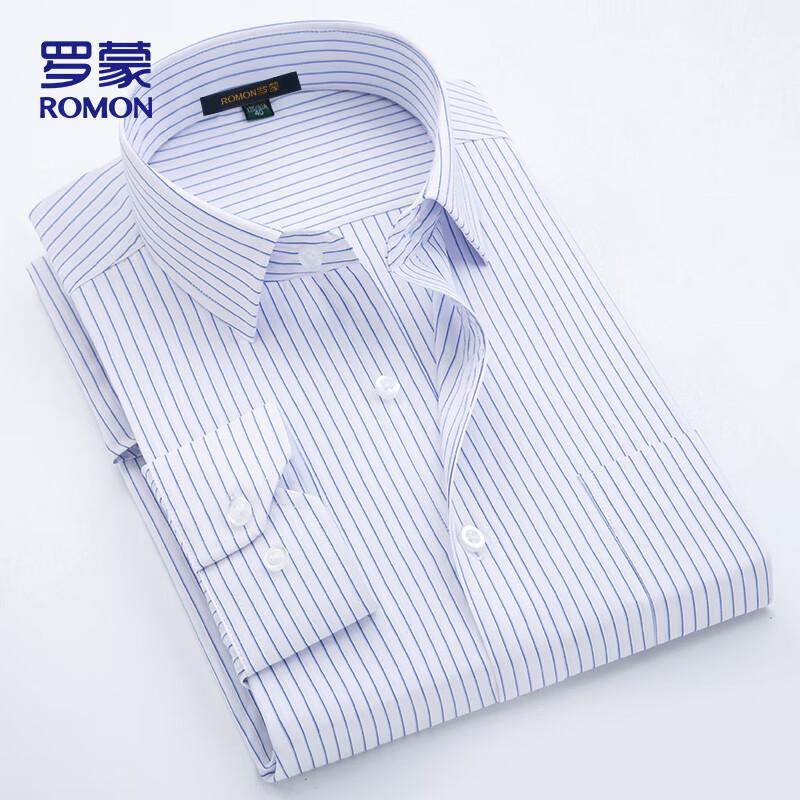 ROMON Men's Business Casual Striped Long-Sleeve Shirt