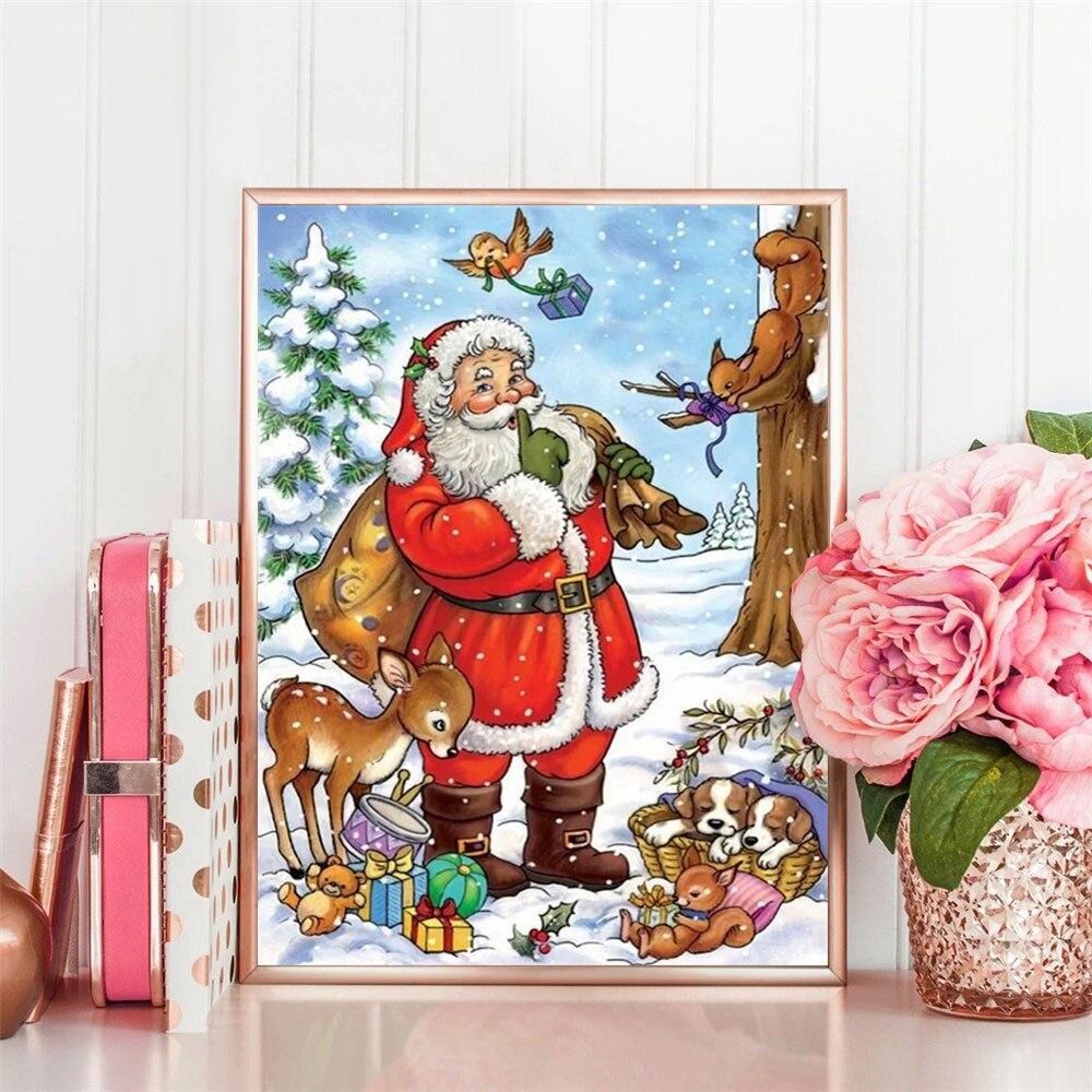 Diamantová malba 5D Santa Claus Full Square Diamantové vyšívání Zimní sada Mozaika Jelen vyšívání Vánoční dekorace