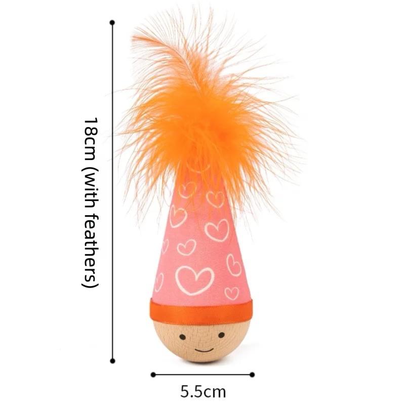 

Cat Tumbler Toy with Natural Beech Base – Turkey Feather & Catnip Interactive Play, Self-Righting Design