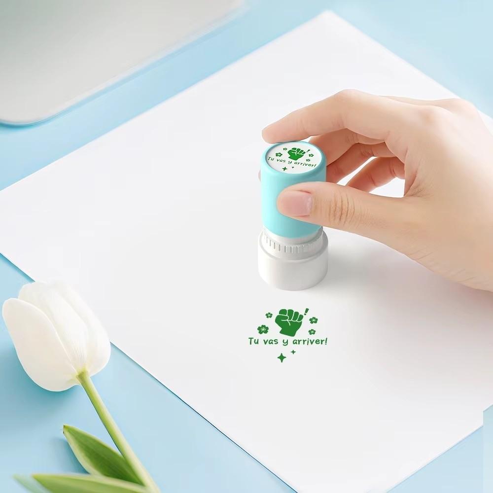 5 Stück/Set Französischer Lehrer Stempelstempel Rund Lob Französischer Stempel Selbstfärbend Emotionale Ausdrucksstempel Ermutige Schüler
