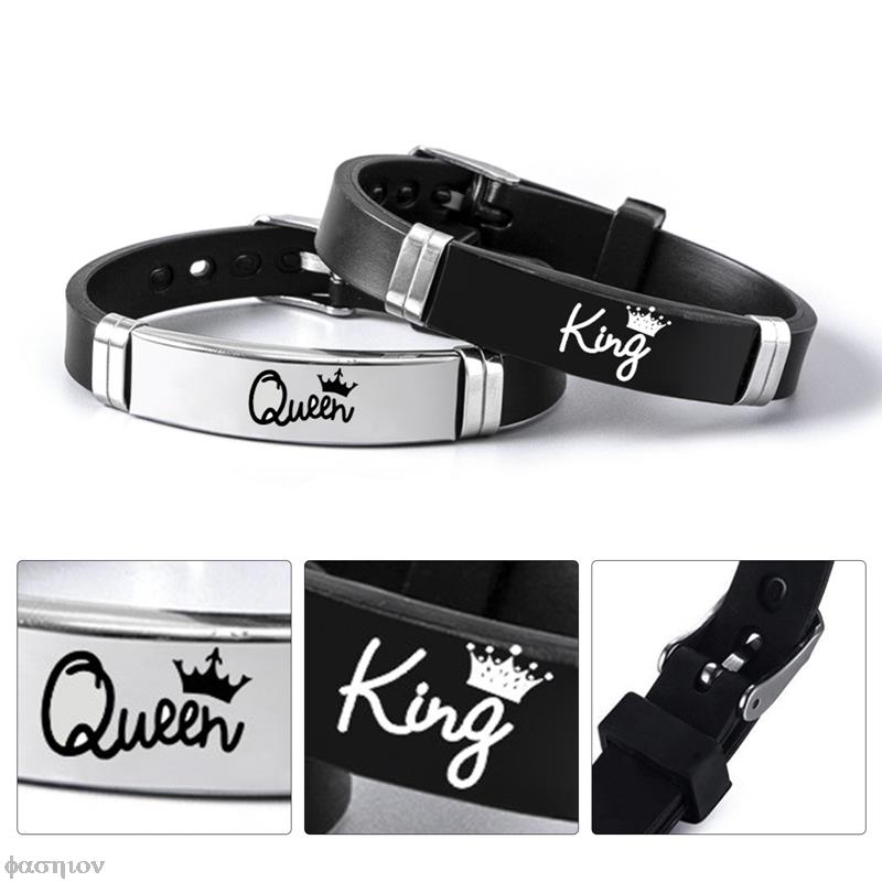 2 Pcs/Set Stainless Steel Crown Her King His Queen Trendy Sport Silicone Couple Bracelet Bangle Unisex Lover Bracelets Gift
