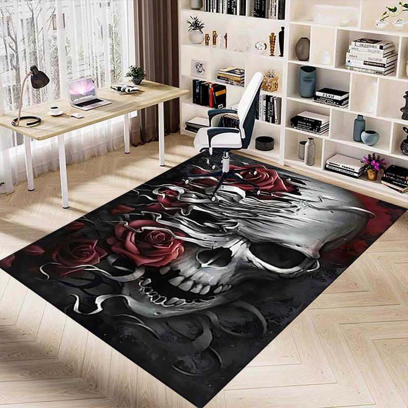 1PC Skull Roses Carpet Ultra Soft, Thick & Absorbent, Non Slip Machine Washable Mat for Entryway